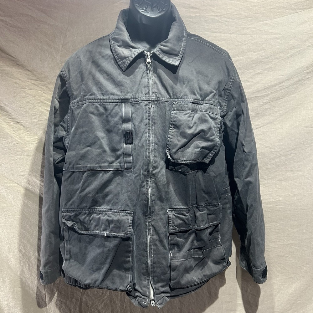 Vtg Fieldmaster Mens Large Canvas Field Jacket Charcoal Gray Utility Chore Coat